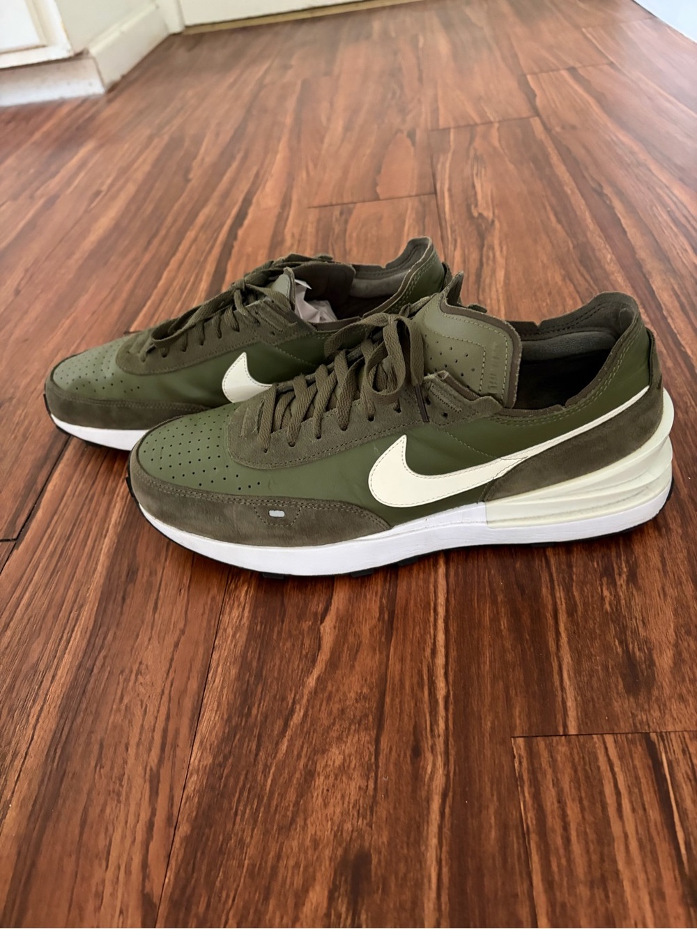 Nike Olive Green and White Low-Top Athletic Sneakers